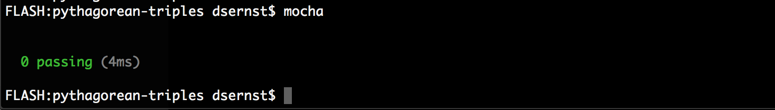 Mocha with 0 tests screenshot